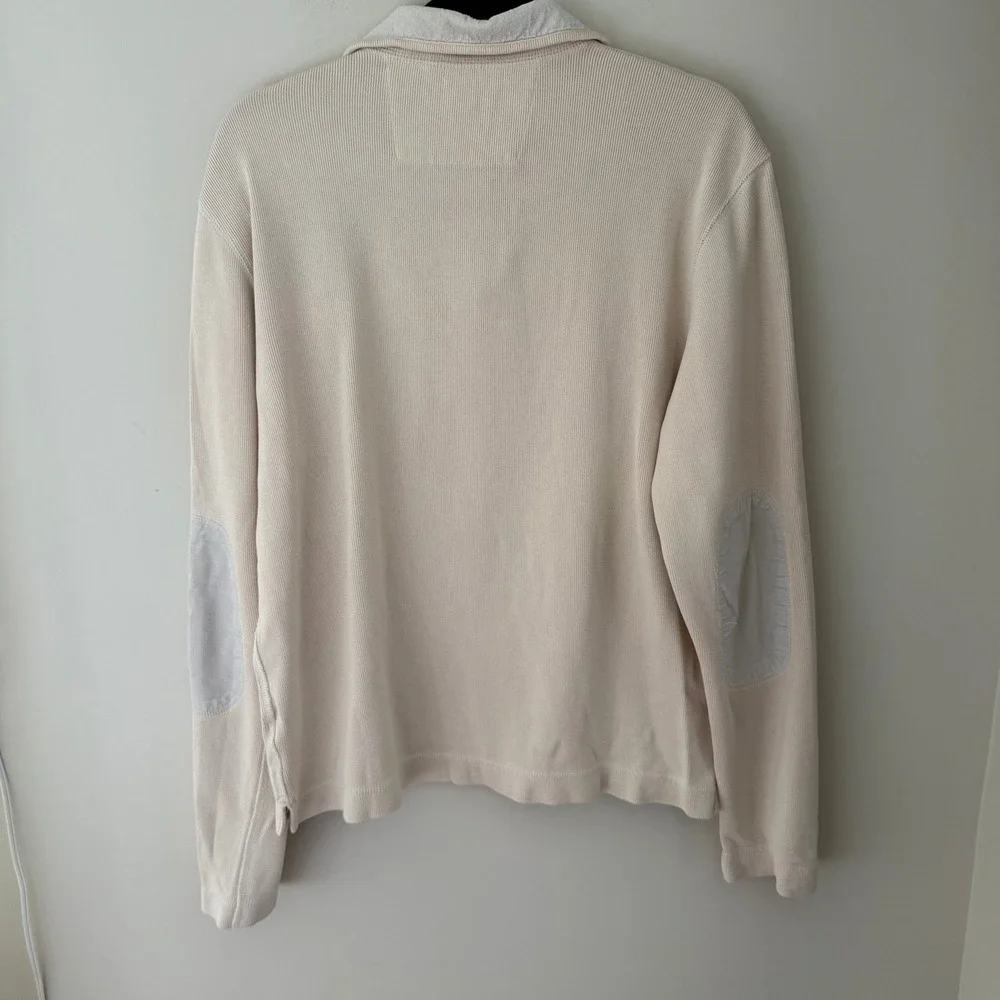 Banana Republic Mens Cream Ribbed Cotton Pullover Elbow Patch Sweater M